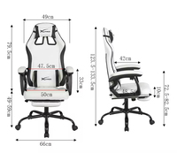 Chaise de jeu pour ordinateur, moderne, luxueuse, réglable, en cuir PU, pivotante, avec cadre en acier blanc, confortable et économique