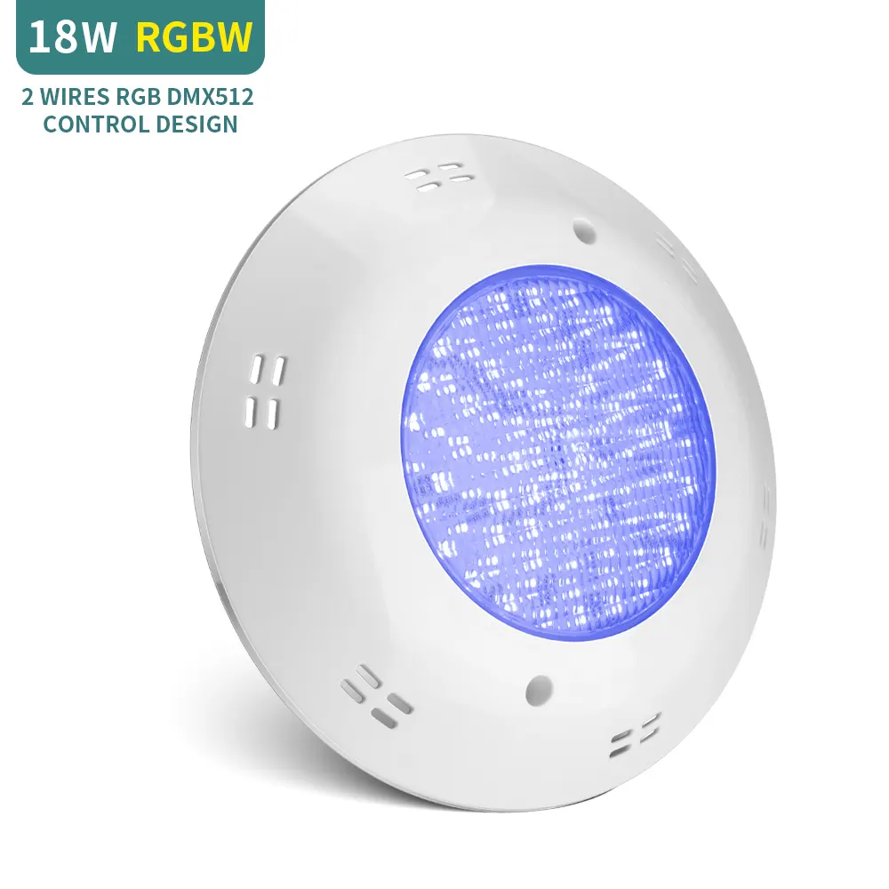 Luzes LED de mudança de cor para piscinas de fibra de vidro 18W RGBW 2 fios DMX