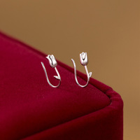 S925 argent pur Hong Kong Style rétro brillant tulipe fleur crochet d'oreille avec boucles d'oreilles tempérament doux