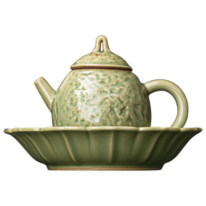 Support à théière en céramique rétro avec plateau gradué, accessoire de thé en poterie, fabriqué à Dehua - Product Image 5