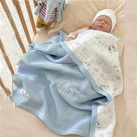 Couverture bébé en mousseline gaufrée en coton tissé, super douce, quatre saisons, pour nouveau-né, couverture d'emmaillotage, pour poussette et berceau, brodée