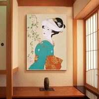 Murale murale japonaise personnalisable Geisha, papier peint élégant Ukiyo-e pour la décoration d'hôtels et de restaurants