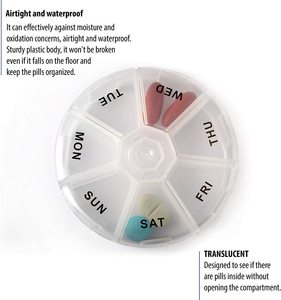 NBBLUESKY Pilulier Hebdomadaire 7 Jours Conteneur Organisateur de Médicaments Boîte Ronde Boîte de Rappel de Pilule Planificateur de <span class=keywords><strong>Médicament</strong></span> de Voyage - Product Image 3