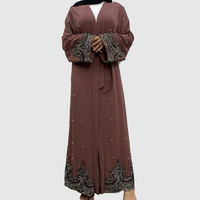 Clair de lune ton profond Abaya perle perlée poignets ruban cravate taille col en V couverture fluide mariage royal fournisseur niveau