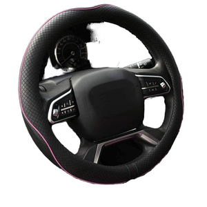 Funda para volante de 4 radios de cuero de microfibra <span class=keywords><strong>MELO</strong></span> acabado mate antideslizante patrón de grabado universal de 15 pulgadas (línea <span class=keywords><strong>rosa</strong></span>) - Product Image 1