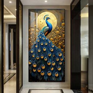 Décoration murale personnalisée en gros pour la maison : Peinture en porcelaine cristalline d'animal paon, impression HD, lumière LED, pour salon - Product Image 4
