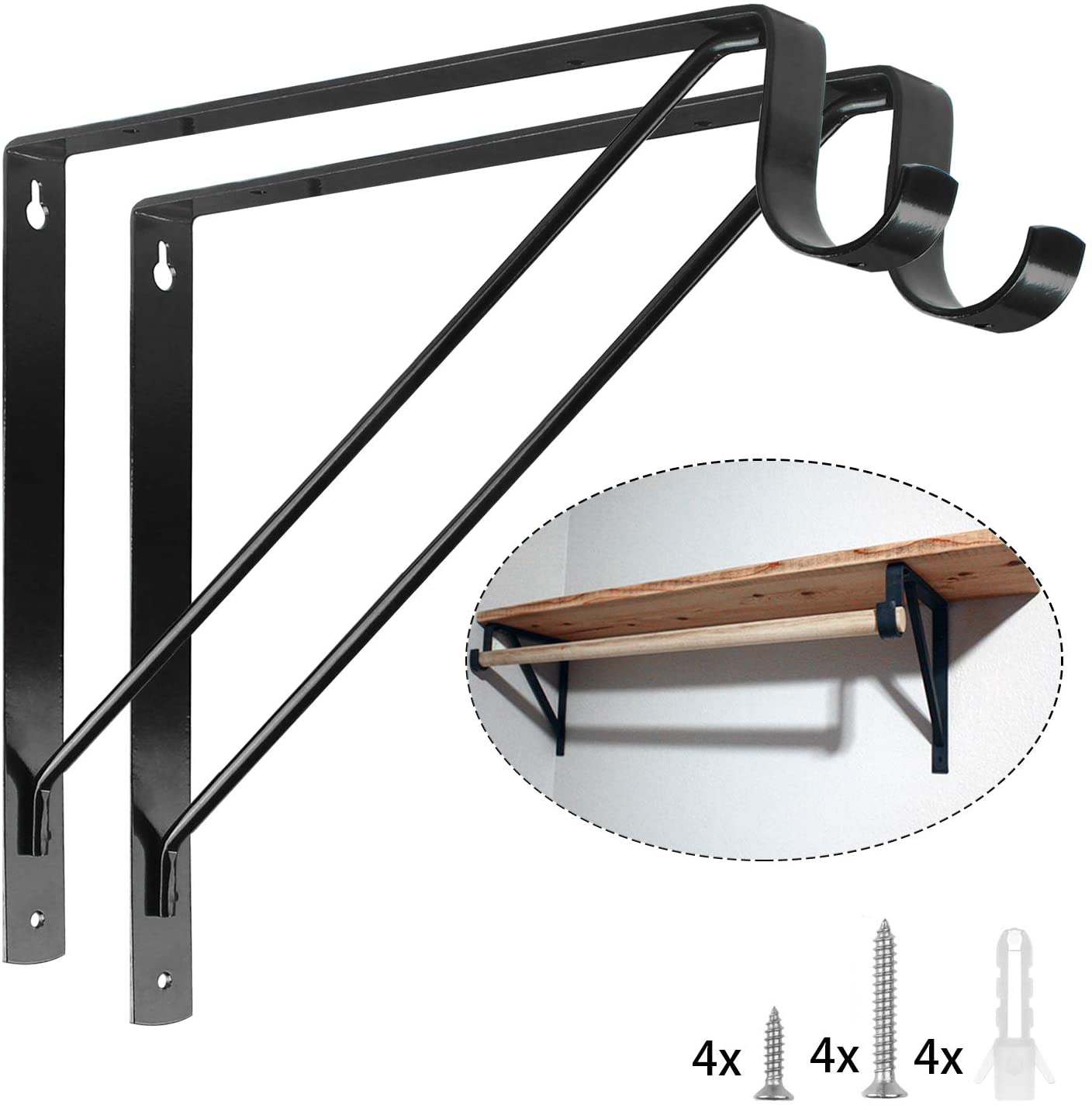 Hicello 4 staffe per asta appendiabiti da 32 mm, staffe per asta per tende, staffe per asta appendiabiti, in acciaio inox, per bagno e cucina