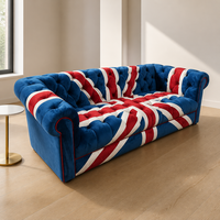 Union Jack Britischer Stil Sofa - Amerikanischer Landhausstil Massivholz Nordischer Leinen-Stoff Sessel 1/2/3-Sitzer Ländliches Wohnzimmer