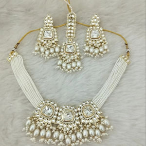 Kundan blanc de qualité supérieure du fabricant indien, perle multicolore, bijoux de mariée élégants en plaqué or pour filles - Product Image 1