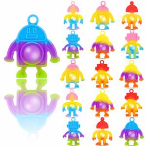 Jouet anti-stress personnalisé - Mini robot en silicone à presser - Breloques porte-clés à bulles - Product Image 1