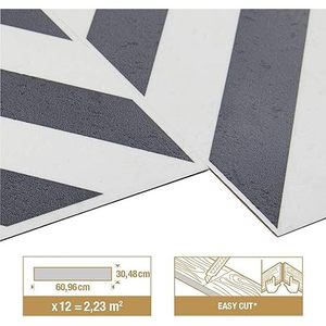 Piastrelle Autoadesive in PVC Artens, Motivo Geometrico Bianco e Nero, 2,25 m, 12 Piastrelle - Product Image 2