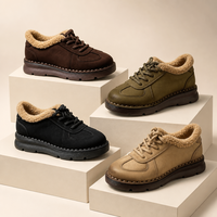 Mocassins d'hiver pour femmes antidérapants à lacets, doublés en peau lainée, en daim, à talon compensé, en cuir, personnalisables OEM ODM, marque privée, directement de l'usine