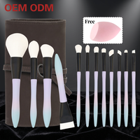Lot de 12 pinceaux de maquillage OEM/ODM à marque privée, vente en gros, dégradé, sans cruauté animale, végétaliens, de voyage, de luxe, pour femmes