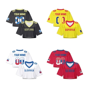 Jersey sepak bola kustom wanita, atasan Crop 100% poliester leher V kaus bendera nasional bernafas Anti bakteri - Product Image 1