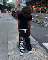 Pantalon de survêtement personnalisé délavé à l'acide, 100 % coton molletonné, avec patch brodé, coupe droite, léger, anti-plis, séchage rapide