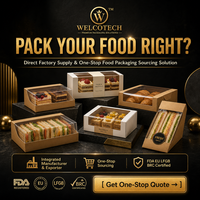 Boîtes à sandwich en papier kraft personnalisées avec couvercles transparents, jetables, de qualité alimentaire, pour desserts, pâtisseries et emballages de boulangerie
