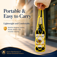 Sac de transport et panier en silicone réutilisable et écologique YMS pour bouteilles de vin, avec sous-verres et panier en filet pour pique-nique