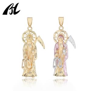 산타 무에르테 그림 사신 펜던트 오로 라미나도 블랑코 종교 황동 메달 산티아마 무에르테 보석 - Product Image 1