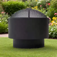Brasero rond en fer pour jardin, avec couvercle en maille métallique noir mat anti-étincelles, poignées latérales et base, pour extérieur