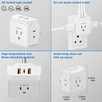 Adaptateur mural PUJIMAX à 3 prises avec prise à 3 broches QC3.0 et convertisseur USB de type C PD pour l'Afrique du Sud et l'Inde