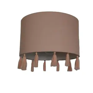 Modern terylene cotton Fabric Drum pendant lampshade with Fringe for light frames -Pink in home decoration