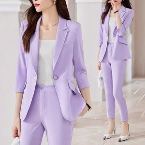 Women's Purple Suit Set Three Quarter Sleeve Formal Workwear Anti-Wrinkle Commuting To <b>Work</b> - Product Image 1