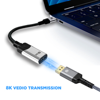 Câble vidéo VCOM Ultra HD 8K 60Hz 15 cm en alliage d'aluminium, convertisseur USB Type C mâle vers DP femelle