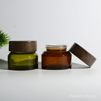 GIVELAMI 15g 30g 50g Pot en verre à épaule inclinée ambre vert olive avec couvercle en bois noir Protection UV Pot à crème avec couvercle en bois