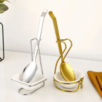 Support de Cuillère en Acier Inoxydable pour Buffet, Plat en Céramique pour Service de Cuisine, Présentoir de Restaurant avec Pince à Aliments et Cuillère de Service