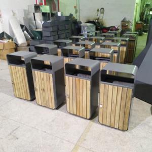 Modern Standing ABS Waste Bin Stainless Steel Wooden Finish Outdoor Container Ashtray for Street Recycling 12L 30L <strong>Trash</strong> <strong>Can</strong> - Product Image 5