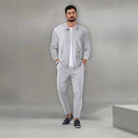 Ensemble Sportif Décontracté Homme Style Jeunesse Automne – Veste Zippée à Col Revers avec Poches en Tissu Gaufré Coupe Slim en Polyester/Coton