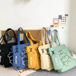 Bolso <span class=keywords><strong>de</strong></span> hombro <span class=keywords><strong>de</strong></span> lona con estampado <span class=keywords><strong>de</strong></span> oso elegante con bolsa con cremallera Bolso <span class=keywords><strong>de</strong></span> <span class=keywords><strong>mano</strong></span> ligero para niñas universitarias escolares - Product Image 4