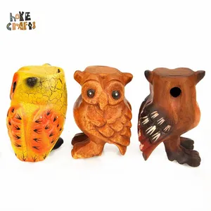 Hoye crafts Popular Thailand owl toy decoration hand carved wooden whistle office and home wooden owl crafts