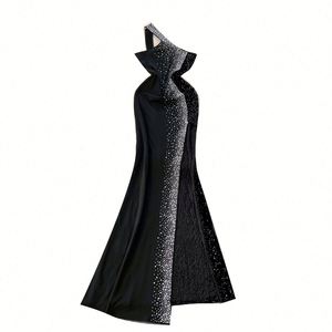 Vestido Midi Bodycon Casual con Abertura Sexy, Estampado Digital, Tejido Ecológico, Lavable, para Mujer, Cintura Imperio, Negro, Fiesta, Invierno - Product Image 5