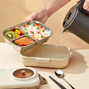 Portable Modern Stainless Steel Bento <b>Box</b> 3 Compartments Dual Tier <b>Stackable</b> Large Capacity Microwave Safe Plastic Lid Students - Product Image 3