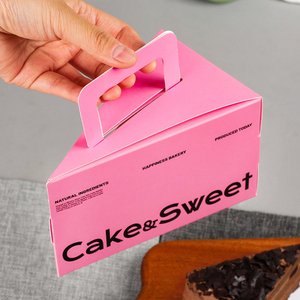 Boîte à gâteau triangulaire personnalisée avec poignée, en carton alimentaire, emballage portable pour pâtisserie, dessert, cheesecake, tiramisu - Product Image 2