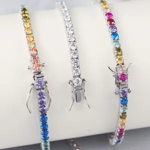 Pulseira de tênis de prata 925 para mulheres, pulseira de tênis redonda de luxo 2mm 2.5mm 3mm 4mm 5mm zircão cúbico