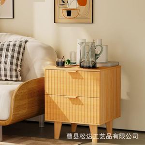 Wooden bedside table with <b>storage</b> slots, modern minimalist style <b>bedroom</b> <b>storage</b> <b>cabinet</b>, wooden side table, double-layer - Product Image 2