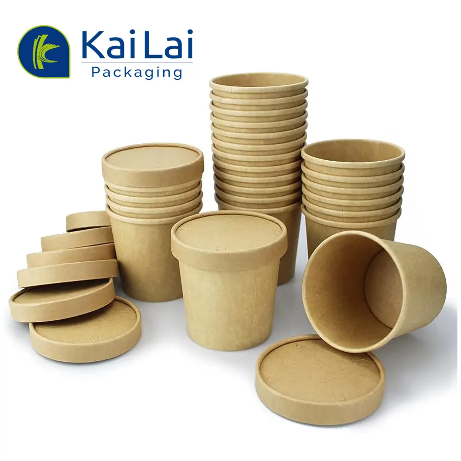Recyclable Recyclable Food Brown Heatable Paper Hot Soup Cup Bowl With Lid For Storage Of Disposable Fruit Bowls And Cups