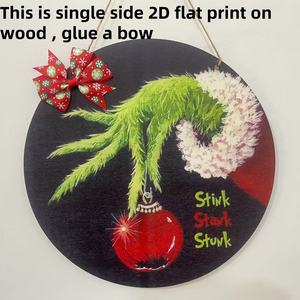 Décorations murales <span class=keywords><strong>de</strong></span> Noël <span class=keywords><strong>Grinch</strong></span> modernes en bois pour porte, avec <span class=keywords><strong>couronne</strong></span> et nœud, pour intérieur, <span class=keywords><strong>de</strong></span> fabrication industrielle - Product Image 3