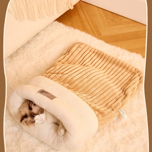 Herbst-Winter Warmes Katzennest Schlafsack mit Lochdesign Dickes Weiches Baumwoll-Samt-Kaschmir-Material Kleines Sicherheitsbett für Haustiere - Product Image 1