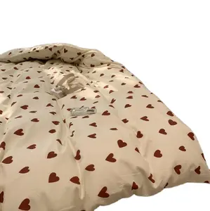 韓国風寝具セットキッドアダルトツインフルクイーンサイズベッドフラットシートラブハート羽毛布団カバーセット枕カバーベッドリネンフィラーなし