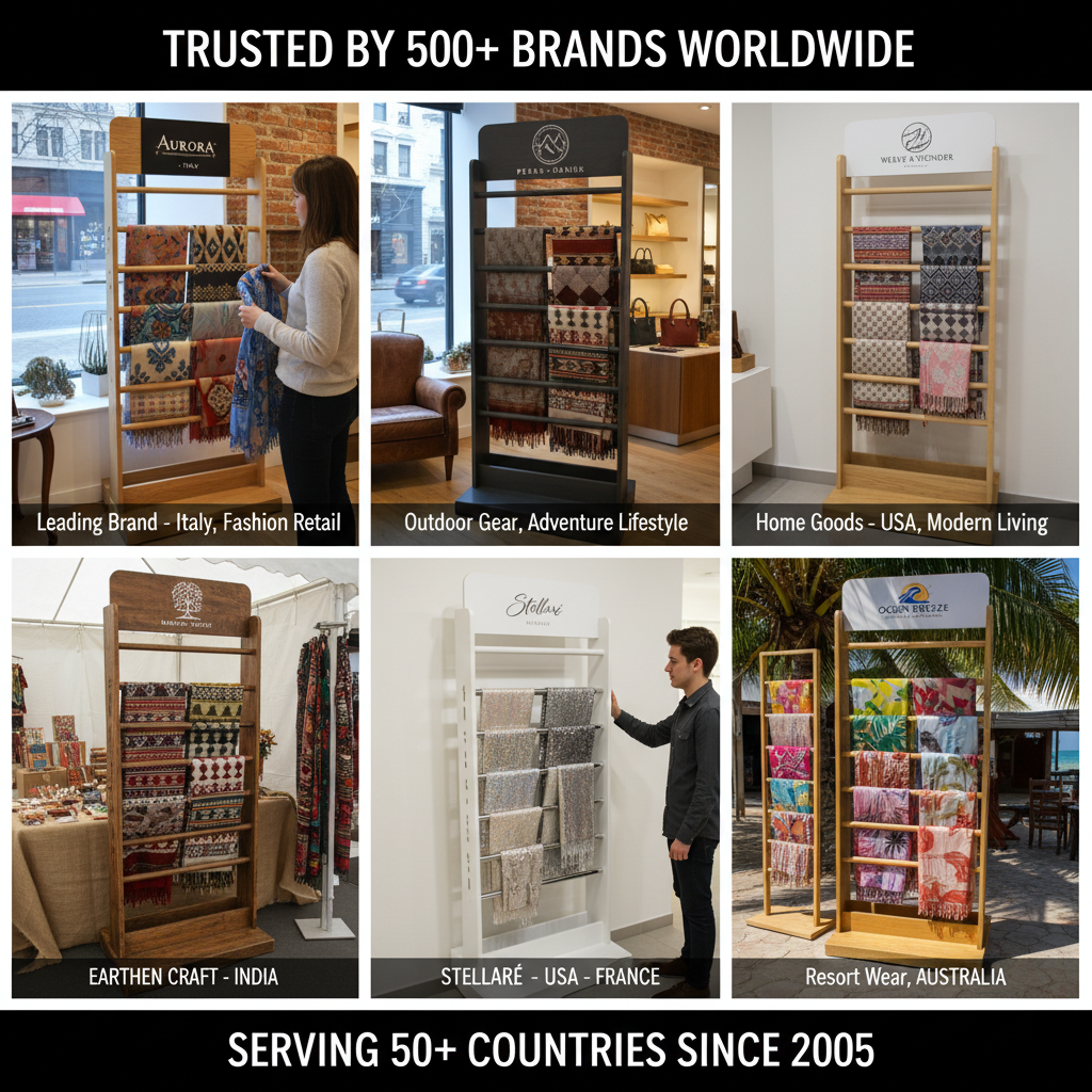 Custom Floor Wooden Scarf Holder Stand Apparel Rack Accessories Display Rack for Retail Boutique Store — view 6