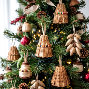 Vietnam Handwoven Rattan Vintage <b>Christmas</b> Ornaments Environment-Friendly Full Color Rustic <b>Tree</b> Hanging Decor - Product Image 1