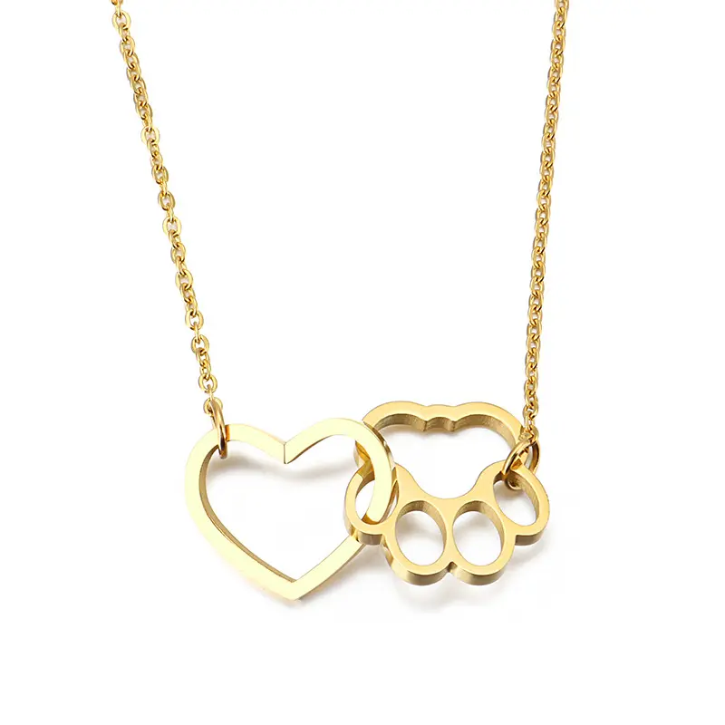 New Waterproof Hollow Pet Paw Footprint Necklaces Cute Animal Dog Cat Love Heart Pendant Necklace Bracelet For Animal Protect