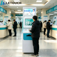 Kiosco Médico Lehua de 21.5 Pulgadas con Pantalla Dual |   Terminal de auto-entrada para hospitales con lectores de tarjetas de identificación, códigos QR y códigos de barras, SDK abierto, de pie.