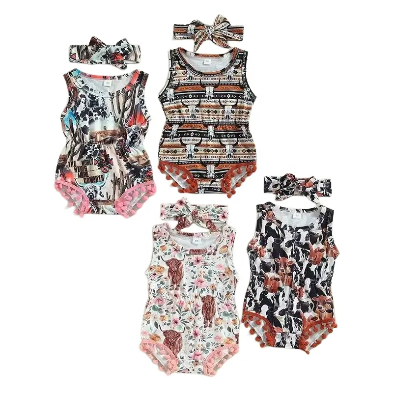 도매 여자 부티크 Rompers 서양 암소 Onesie 귀여운 아기 Jumpsuit 민소매 Romper