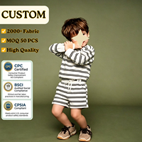 Ensemble de vêtements pour enfants en coton gaufré rayé, pull oversize et short, vêtements de détente pour bébé, vente en gros