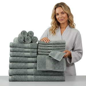 DB Luxury 18-Piece Rectangle <b>Microfiber</b> Bath <b>Towel</b> Set Solid Color Quick-Dry Embroidered Hotel Collection Adult - Product Image 2