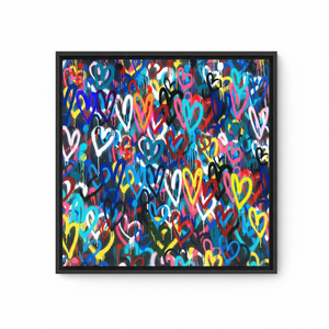 Banksy Love Hearts Printed Canvas: Colorful Graffiti Artwork,<b>BLACK</b> <b>FRAMED</b> CANVAS - Product Image 2